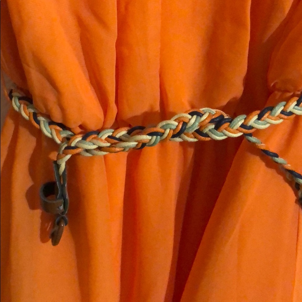 Orange quarter sleeve dress with belt - Picture 2 of 5